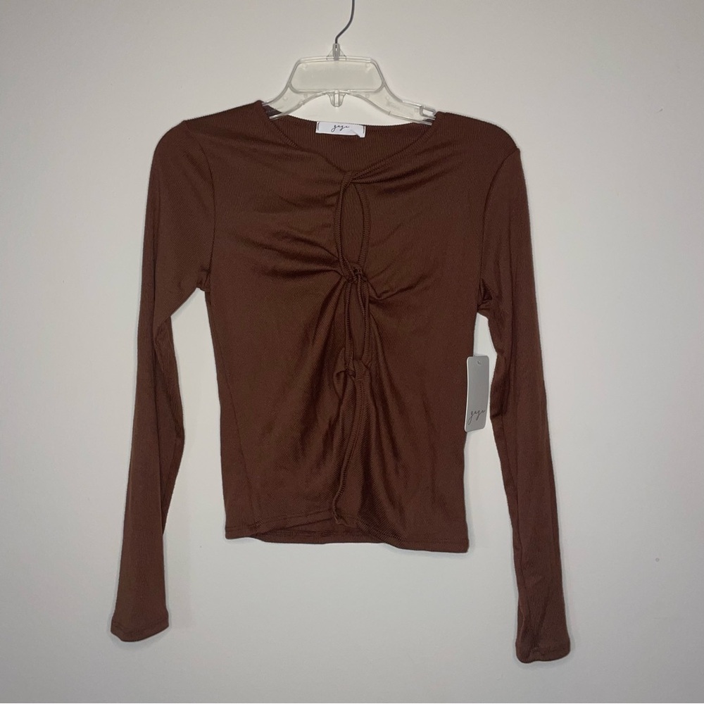 Gaze Chocolate Brown Ruched Long Sleeve Blouse